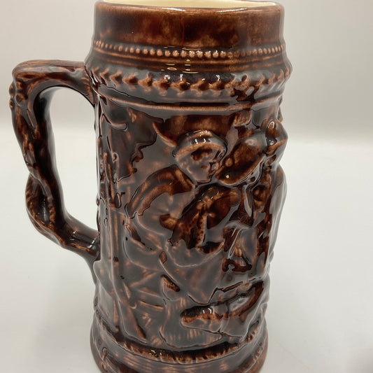 Vintage Glazed Pottery 3D Embossed Ceramic Beer Stein Gerz Germany