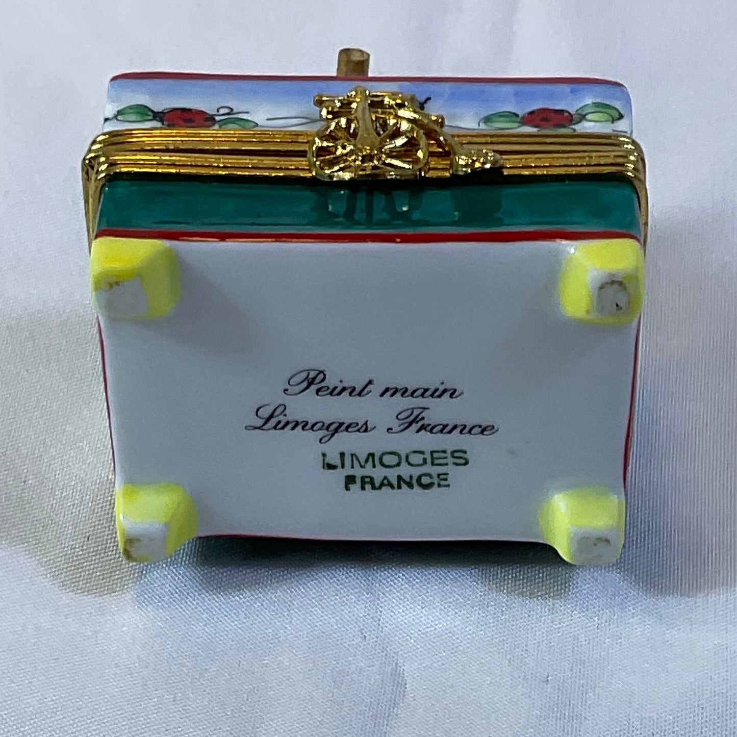 Peint Main Limoges France Authentic Vintage Collectible Hand Painted Porcelain Bear on Bench Trinket Box