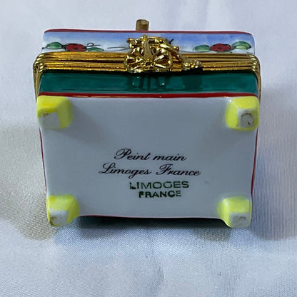 Peint Main Limoges France Authentic Vintage Collectible Hand Painted Porcelain Bear on Bench Trinket Box