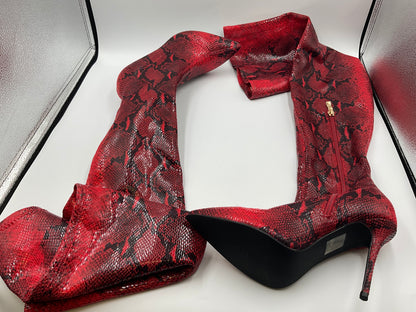 Mei Oi snakeskin-pattern over-the-knee boots