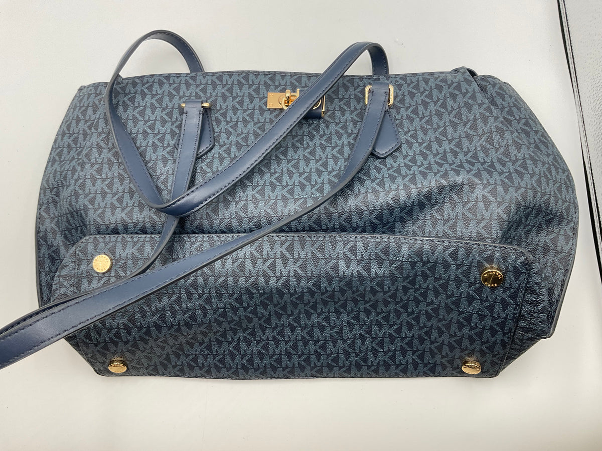 Michael Kors MK Signature Weekender Tote, Blue Large Gold-Tone Handbag