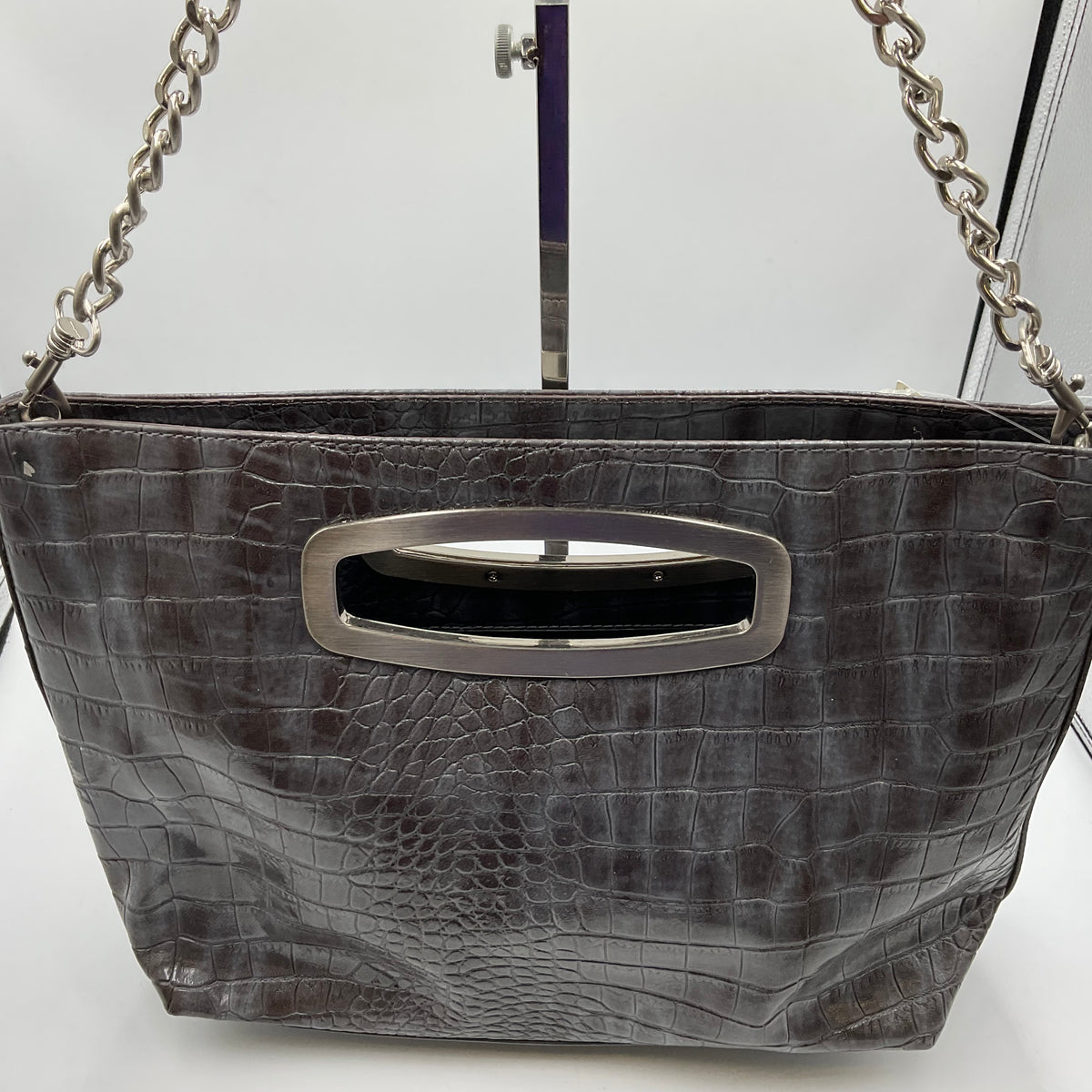 Liz Claiborne Gun Metal Gator Embossed shoulder bag gold chain purse