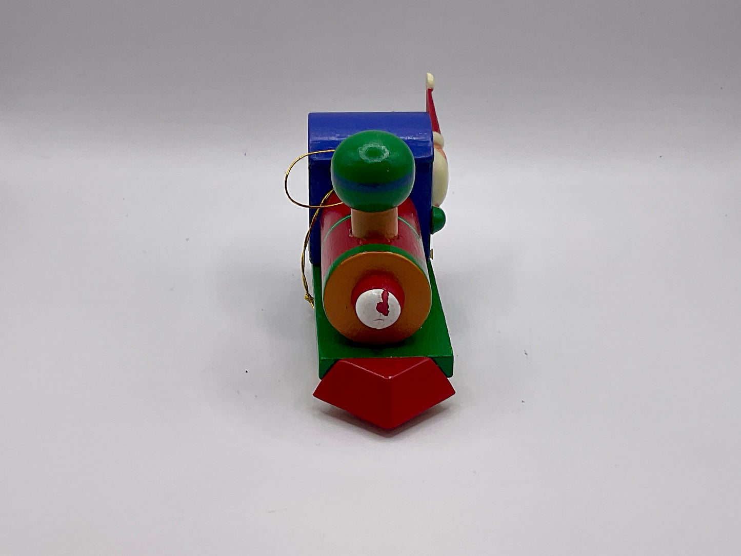 Vintage 1987 AVON Wooden Christmas Ornament Train Engine Santa Driving Train