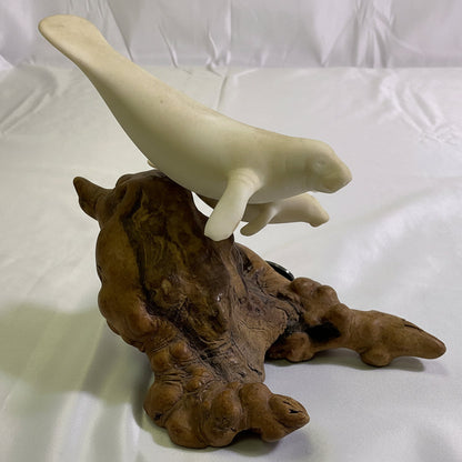 Florida Manatees White Pellucida Resin Sculpture on Burlwood by John Perry
