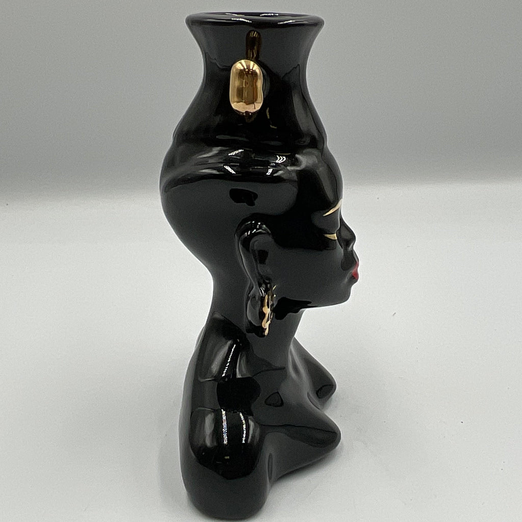 Vintage Nubian Lady Head Vase Mid-Century Blackamoor Style Ceramic 6"