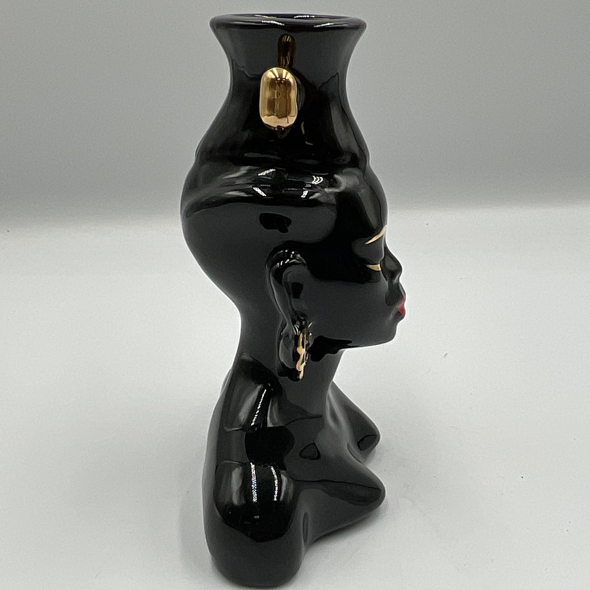 Vintage Nubian Lady Head Vase Mid-Century Blackamoor Style Ceramic 6"