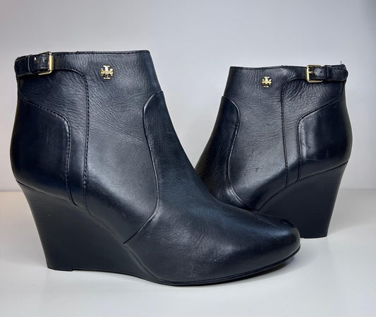 Tory Burch Milan Wedge Black Leather Bootie Womens Shoes Size 10.5 Not in Original Box