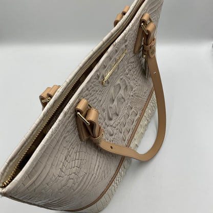 Brahmin White Handbag Distint Embossed Crocodile Texture Light Tan Straps