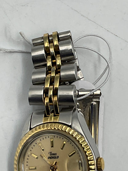 Vintage Timex Two Tone Quartz Watch Champagne Dial Date New Battery Working