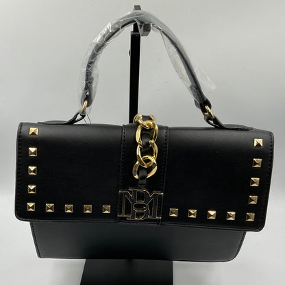 Badgley Mischka Monogram Black Studded Satchel Handbag Goldtone Hardware New with Tags NWT