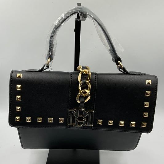 Badgley Mischka Monogram Black Studded Satchel Handbag Goldtone Hardware New with Tags NWT