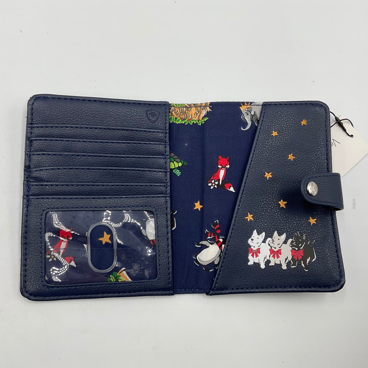 New with Tag Vera Bradley Passport Wallet Blue with Animals and Candy Canes