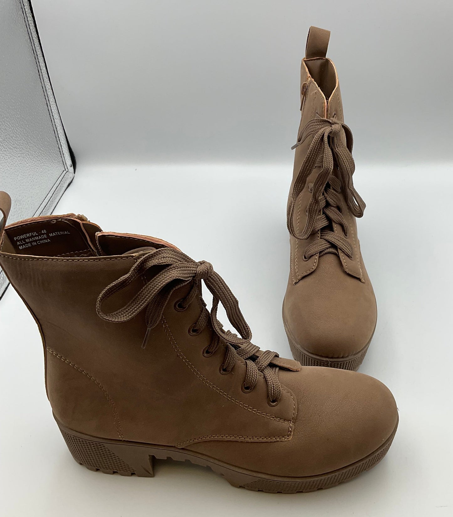 Rouge Helium Powerful Women's Shoe Size 9 Zipper Lace Up Boots Tan Brown