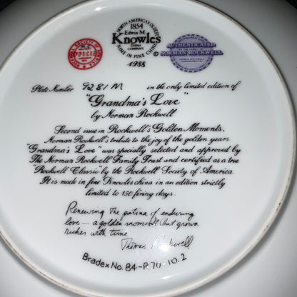 Norman Rockwell Grandma's Love Fine China Decorative Plate