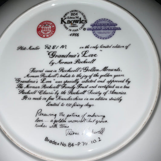 Norman Rockwell Grandma's Love Fine China Decorative Plate