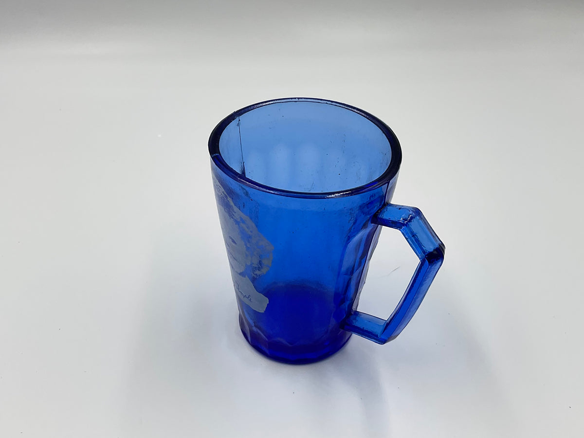 1930s Shirley Temple cobalt blue depression glass child’s mug