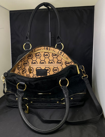 Michael Kors Jet Set Black Monogram Satchel Goldtone Hardware