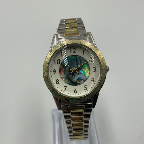 Vintage Women’s Two Tone Quartz Wristwatch With An Iridescent Abalone Shell Dial
