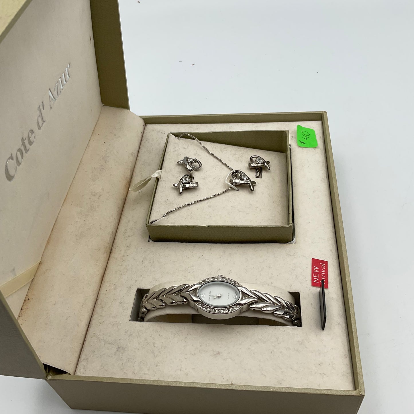 Cote D’ Azur Jewelry Gift Set Watch Necklace Ring and Earrings New in Box