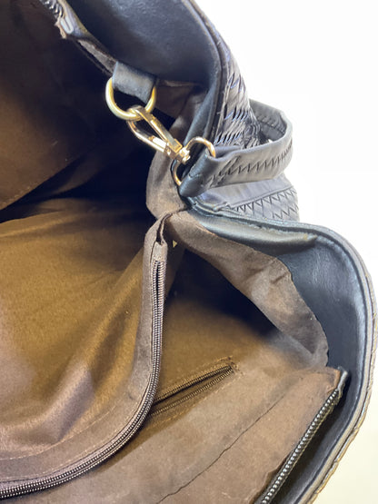 Michael Kors Large Black Leather Cross Weave Satchel Tote Handbag