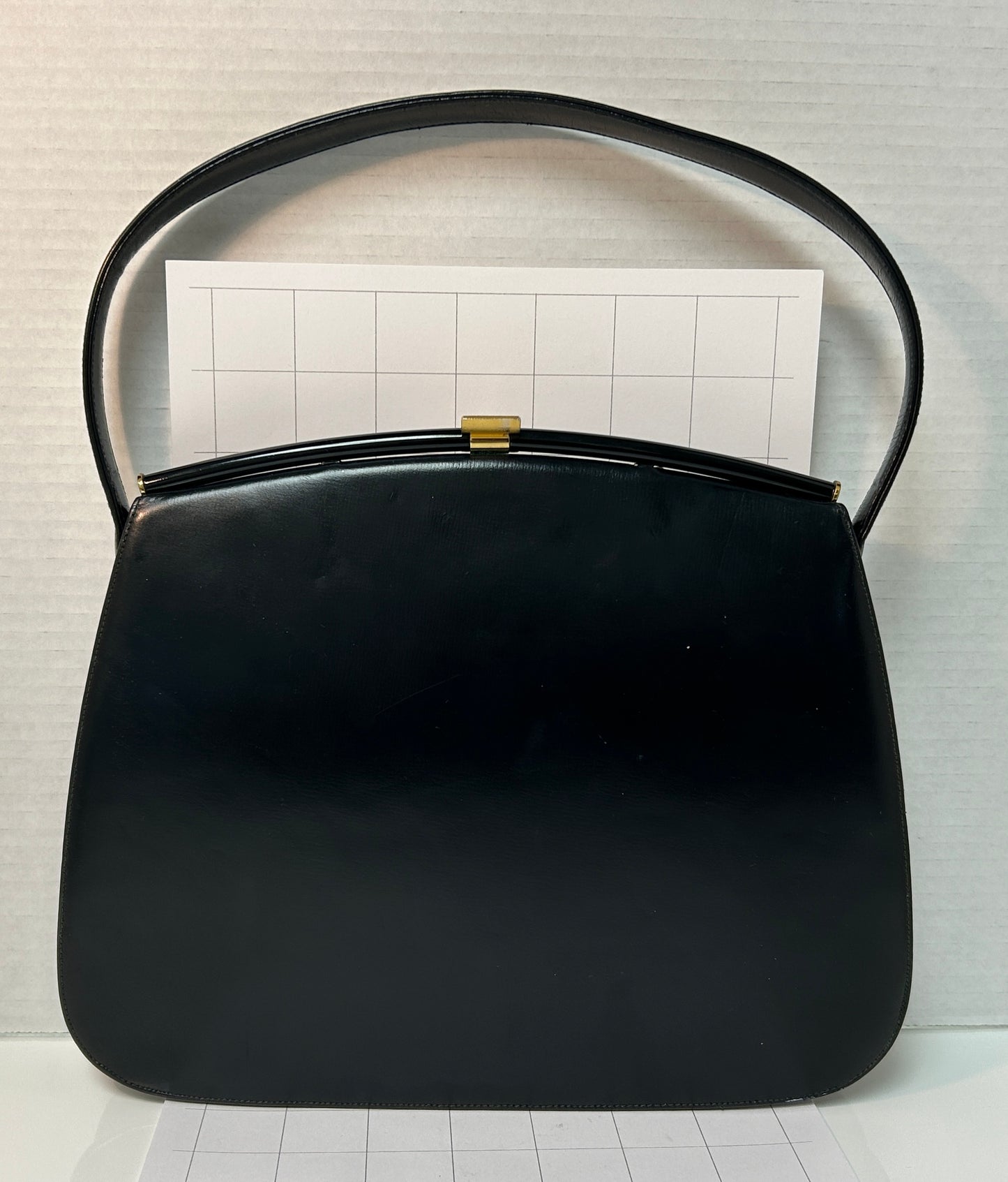 Dorian Vintage 1950s-60s Black Leather Purse Handbag Attached Coin Purse Gold-Tone Hardware