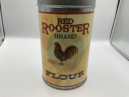 RED ROOSTER Vintage Tin Canister Nesting 4 Cans, Flour Sugar Coffee Tea