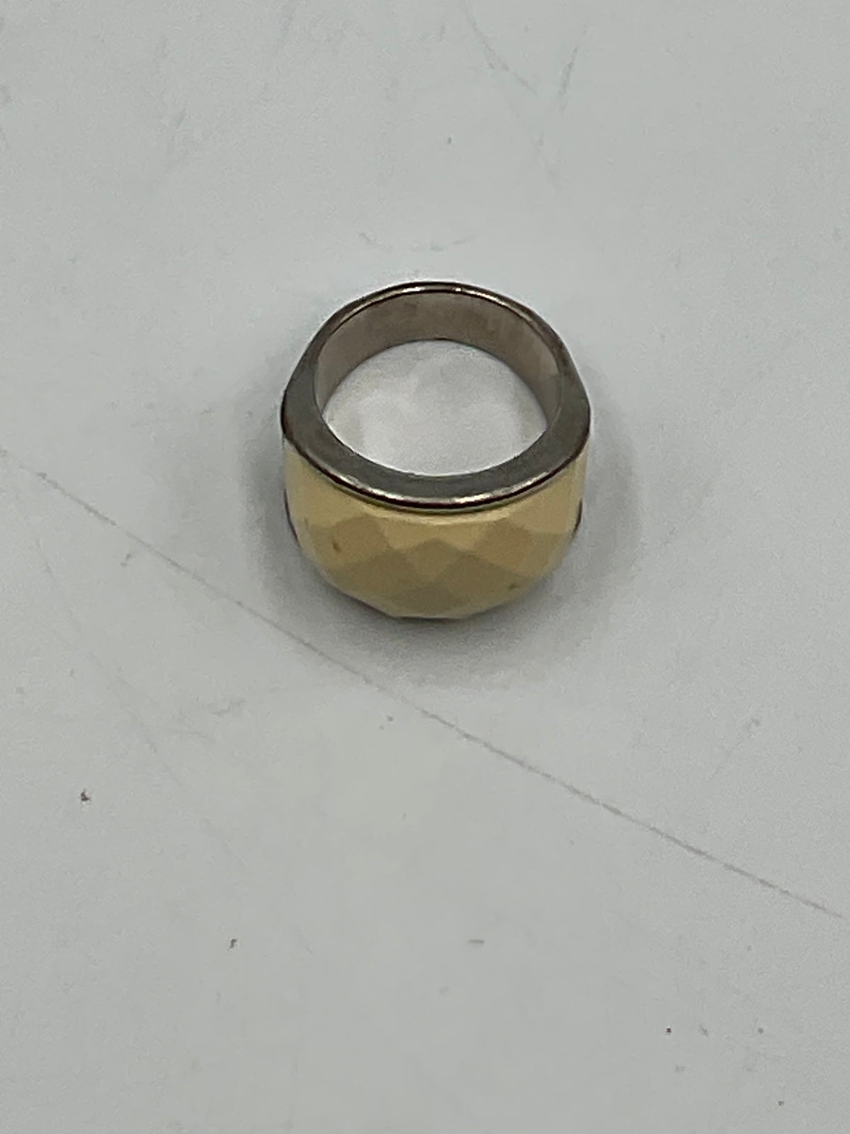 Vintage Two Tone Gold Silver Tone Faceted Wide Band Statement Ring