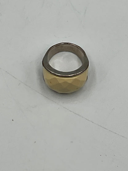 Vintage Two Tone Gold Silver Tone Faceted Wide Band Statement Ring