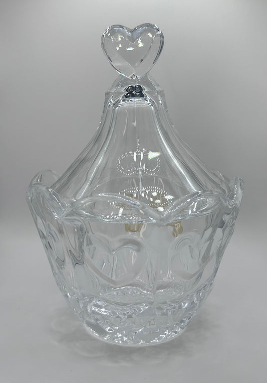 Fifth Avenue Crystal "Cherish" Candy Trinket Dish with Heart Shaped Lid Vintage 1970s