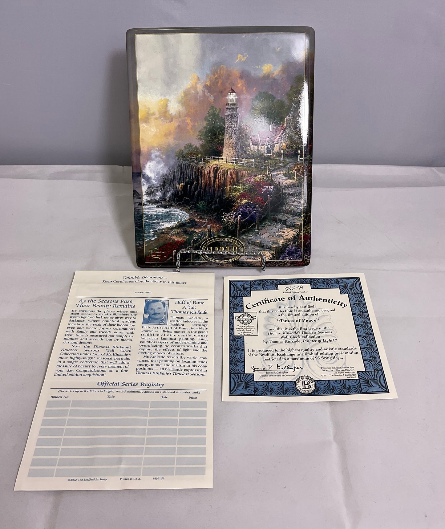 Thomas Kinkade "The Light of Peace" Vintage Limited Edition Porcelain Plate with COA.