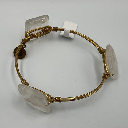 Bourbon and Bow ties Bangle Bracelet Gold Tone Wire Wrap Clear Crystal Beads