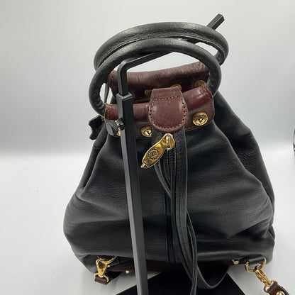 Vintage Valentina Italian Leather Convertible  Sling Backpack Purse Black