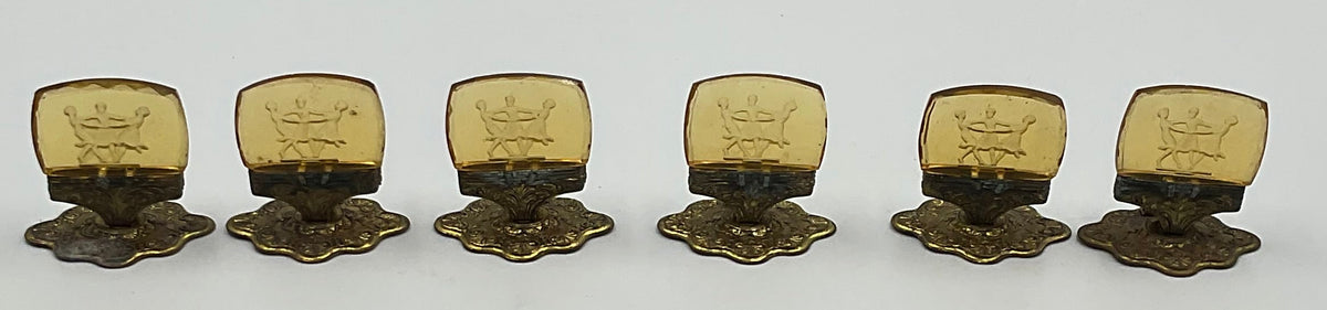 1920s or 1930s Antique Art Deco Czech amber intaglio glass place card holders