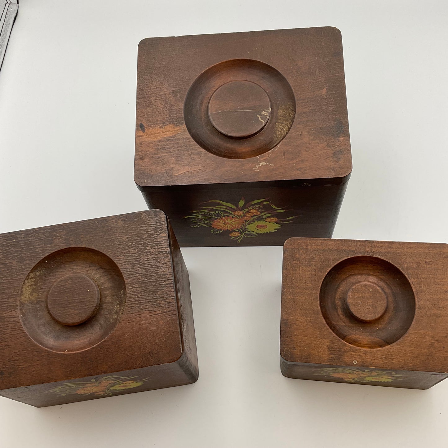 Vintage Wooden Nesting Canisters Made in Japan