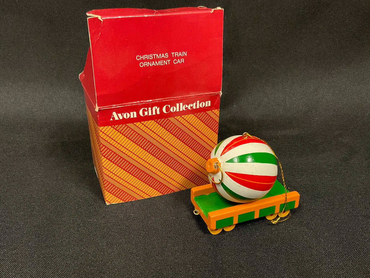 Avon Gift Collection Vintage 1987 Wooden Christmas Train Ornament Car in Original Box