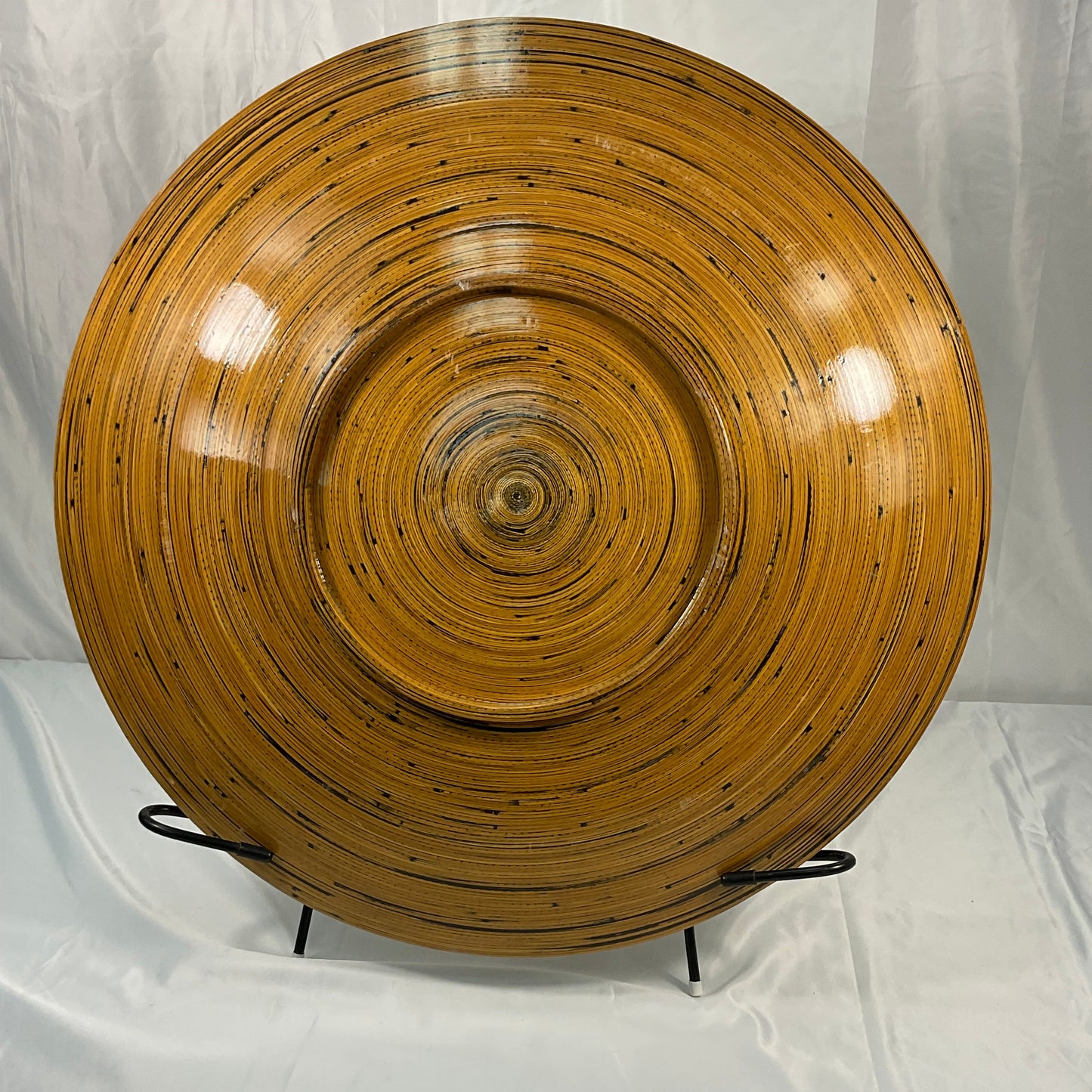 Lacquered Decorative Bamboo Platter Home Decor with Display Stand 26.5 inches