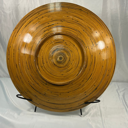Lacquered Decorative Bamboo Platter Home Decor with Display Stand 26.5 inches