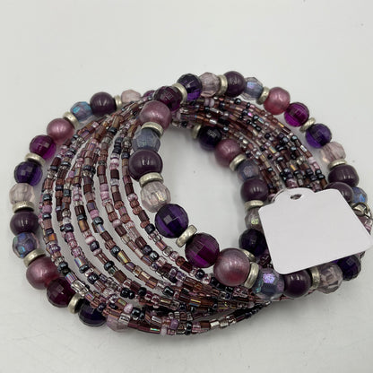 Handmade Beaded Wrapped Bracelet with Purple Beads