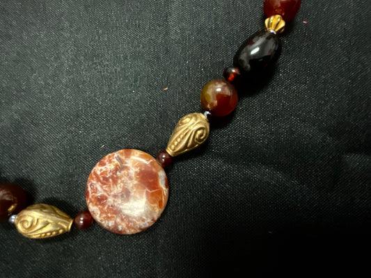 Mixed Bead Earthtone Goldtone Accents Necklace