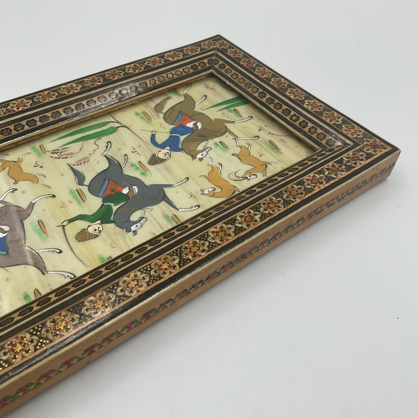 Persian Hunting Scene Vertical Framed Painting