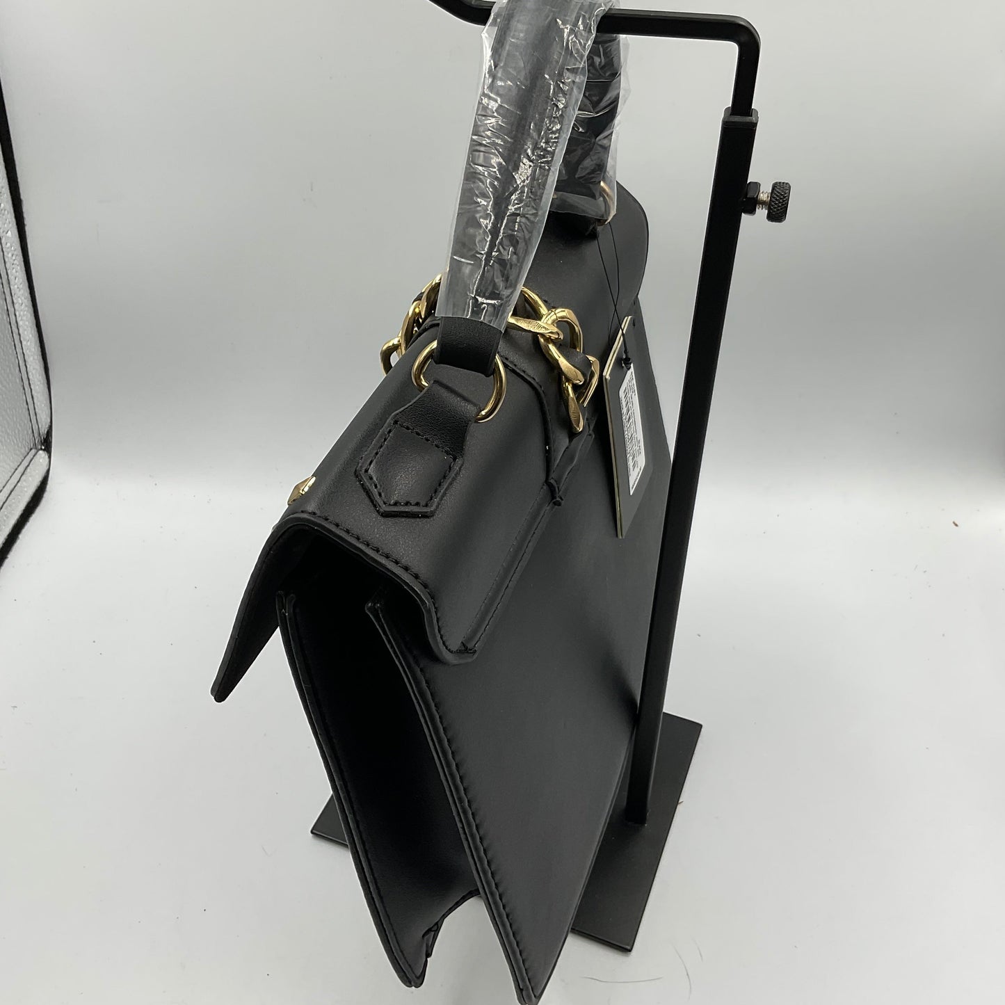 Badgley Mischka Monogram Black Studded Satchel Handbag Goldtone Hardware New with Tags NWT