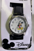 Disney Mickey Mouse Quartz Analog Watch Silvertone Casing Black Band New with Tags in Original Box