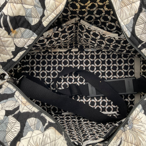 Vera Bradley Large Duffel Bag Black With White/Tan Flowers