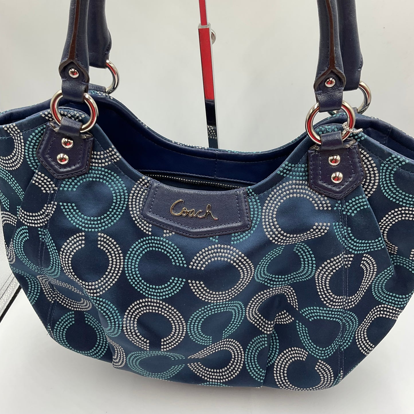 Coach Ashley Dotted Hobo Bag White Blue Teal