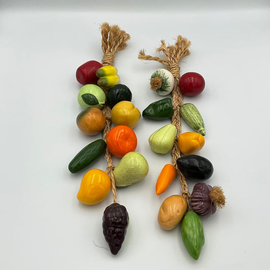 Pair Ceramic Fruit Vegetable on Jute Braid