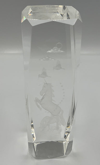 Vintage 3D laser-etched Fantasy Unicorn crystal glass paperweight