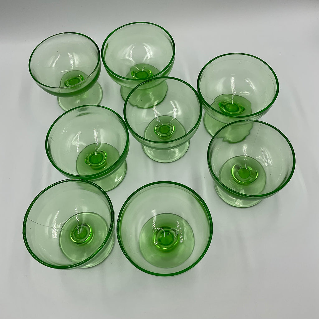 Green Depression Glass Sherbet Cups Set of 8 Unmarked Uranium?