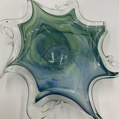 Murano Art Glass Bowl Blue with Green Swirls