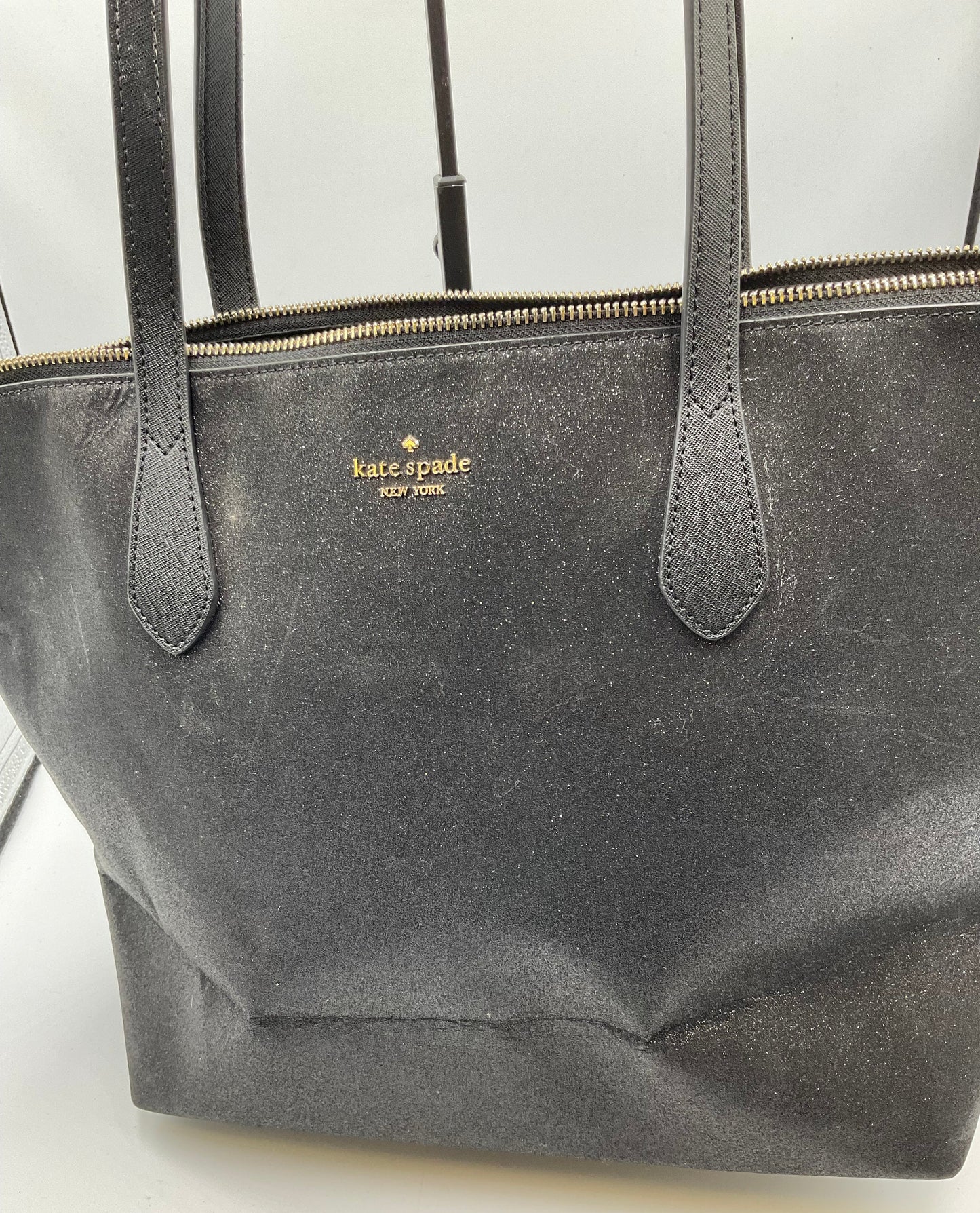 Kate Spade Large Black Glitter Shopper Bag Tote Purse Goldtone Hardware