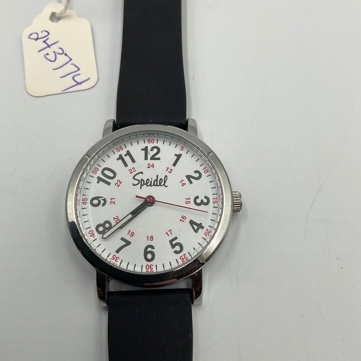 Speidel Men's Black Rubber Band White Face Easy Reader Watch